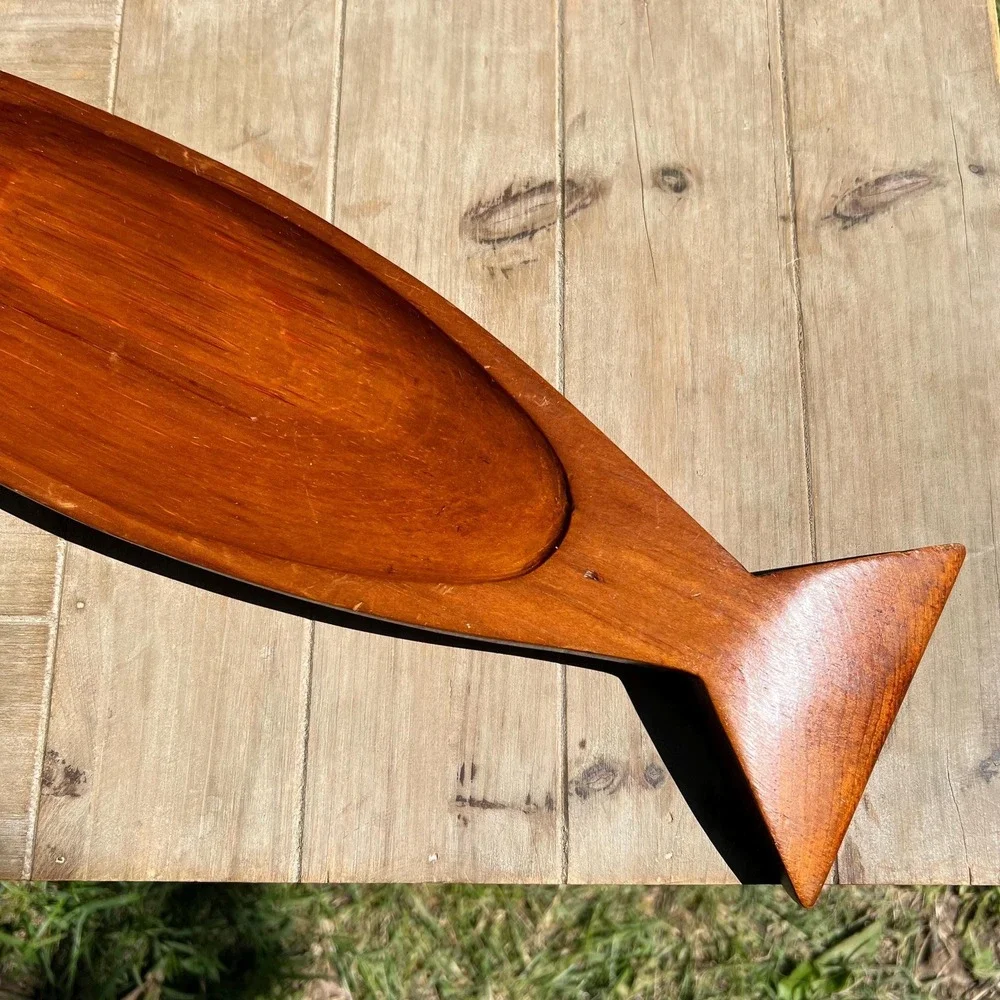 Vintage Acacia Wood Fish Shaped Tray